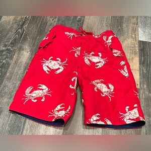 LAND'S END Kids Boys SWIM TRUNKS Red Crabs Swimsuit Mesh Lining Sz L 14/16.